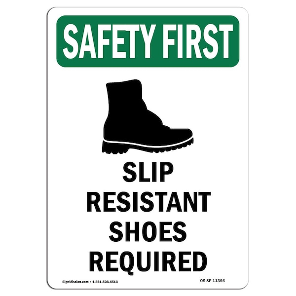 OSHA Sign, Slip Resistant Shoes W/ Symbol, 24in X 18in Rigid Plastic, 18" W, 24" H, Portrait